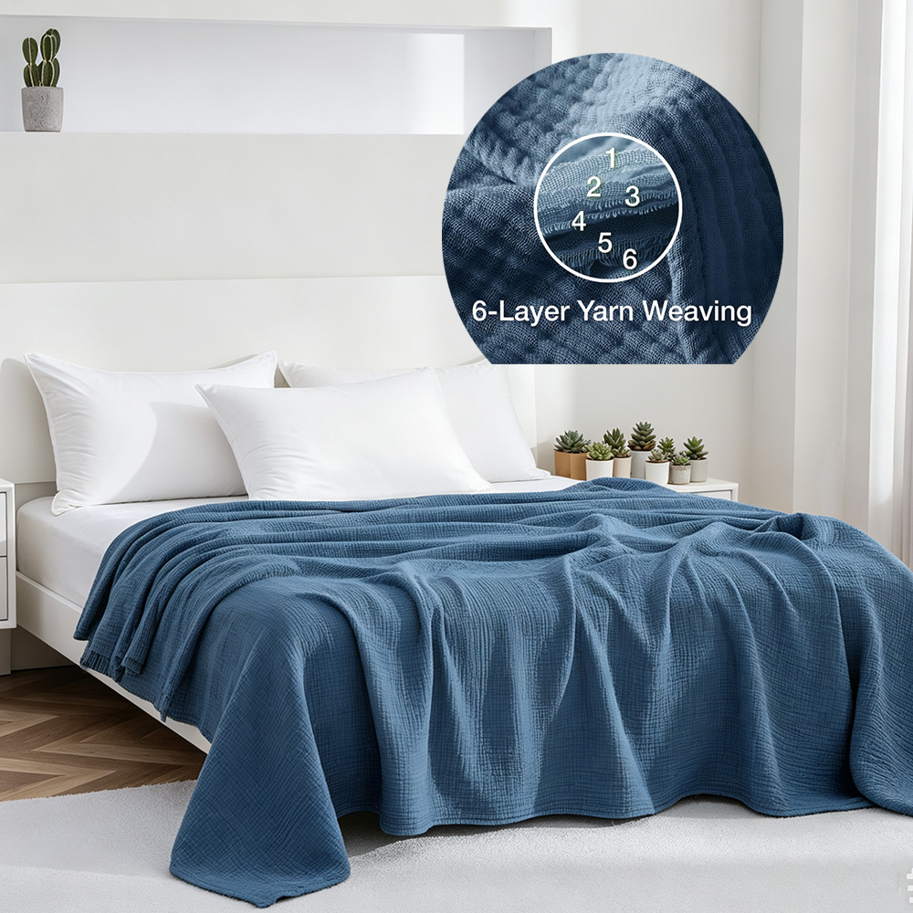 Muslin Cotton Bedspread - 6-laags katoenen mousseline dekens, lichtgewicht katoenen