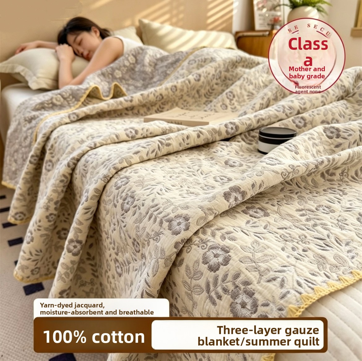 Muslin Cotton Bedspread - 100% katoenen mousseline deken, ademend, 3-laags