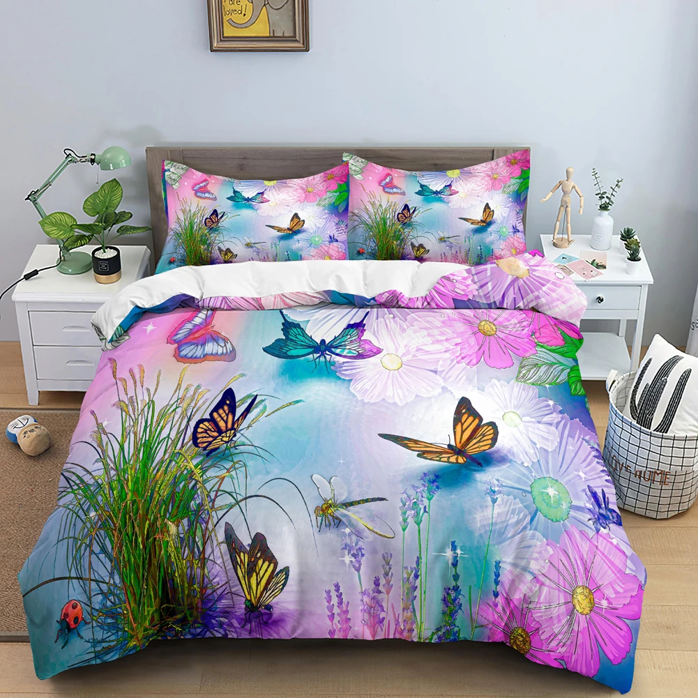 Duvet Cover Sets With Zipper - Vlinder beddengoed set 3D bloem dekbedovertrek