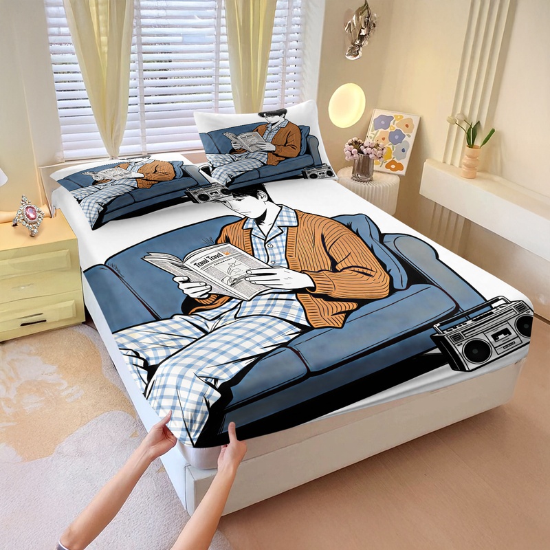Fitted Bed Sheets Deep Pocket - Zachte Reisset met hoeslaken, modieus bank-