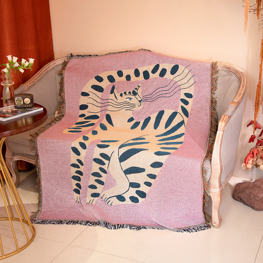 Boho Throw Blanket Fringe - Boho abstracte kat jacquard deken artistiek
