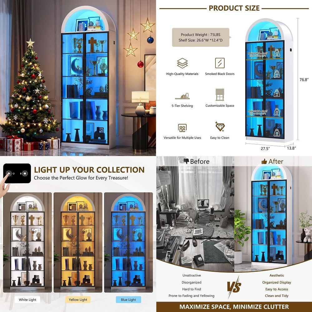 Lighting - Vitrinekast met deuren en verstelbare planken,