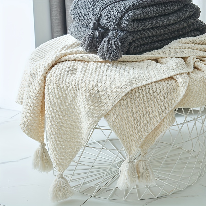 Boho Throw Blanket Fringe - Boho gebreide deken met decoratieve kwastjes,