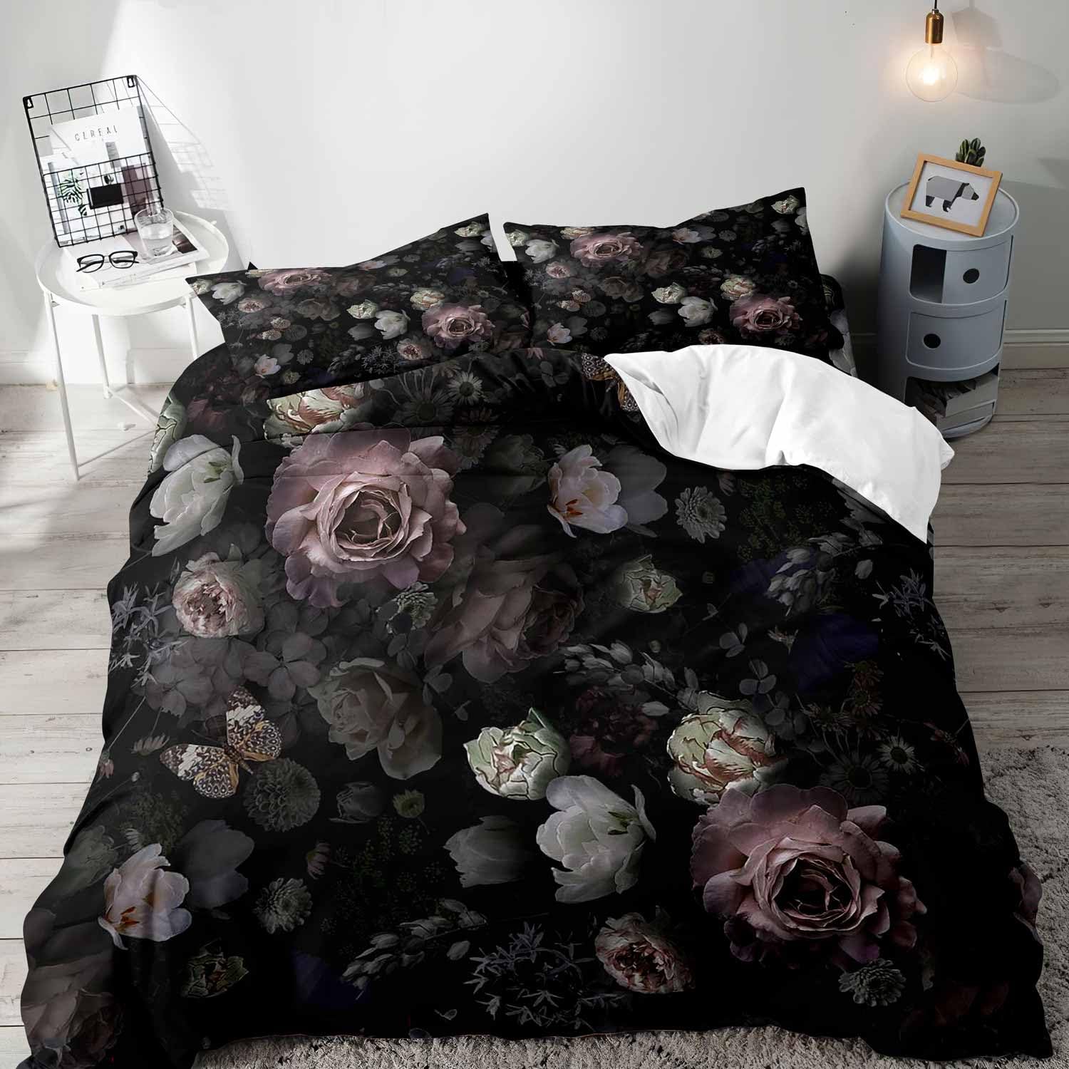 Zwarte bloemen dekbedovertrek  - Aesthetic Floral Duvet Cover recensie en prijs