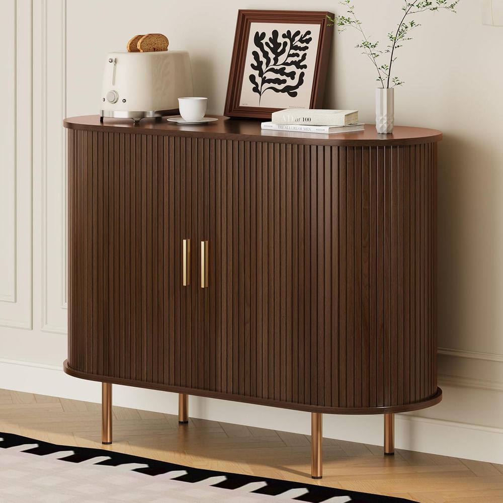 Walnoot Tambour-deurkast met v - Kitchen recensie en prijs