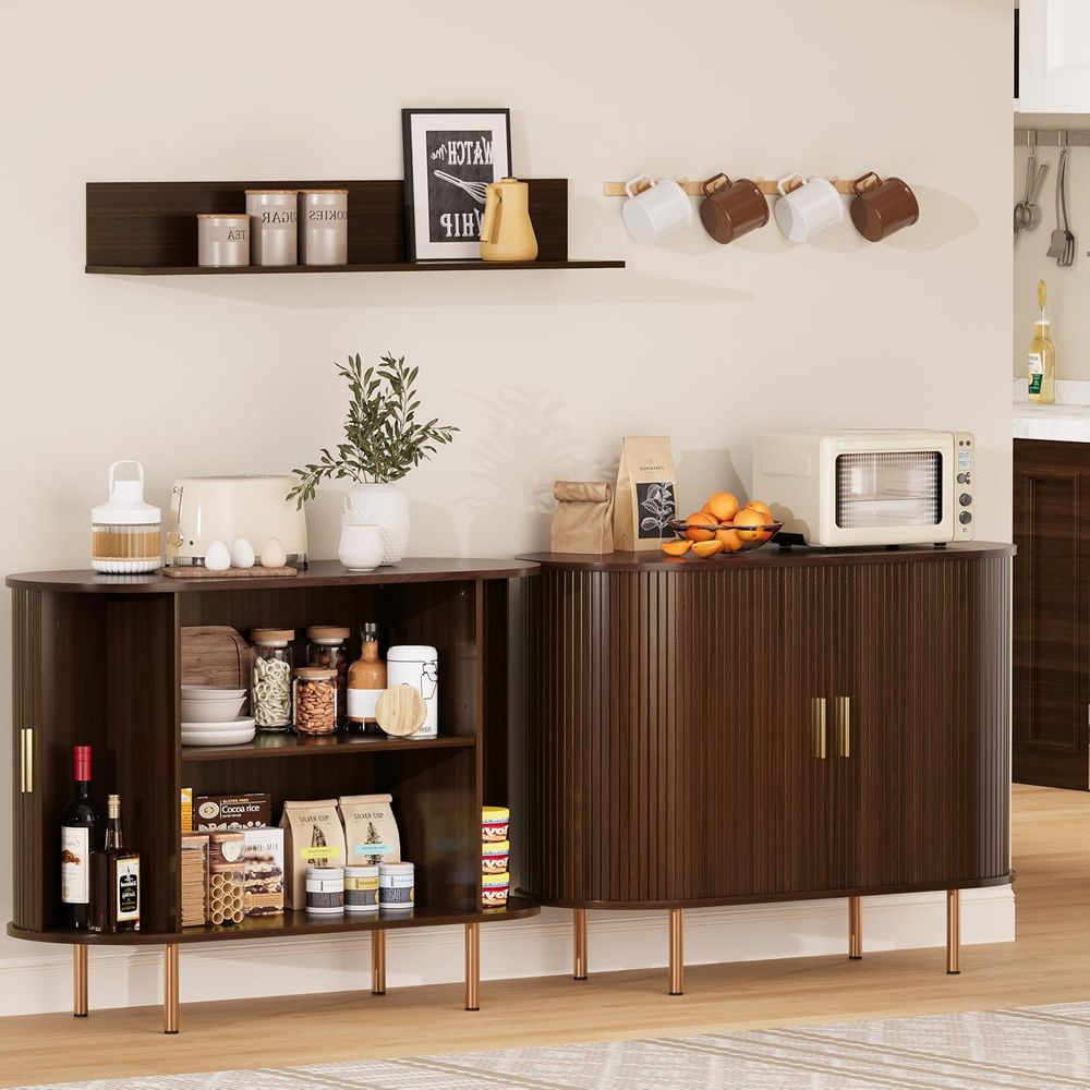 Walnoot Tambour-deurkast met v - Kitchen recensie en prijs