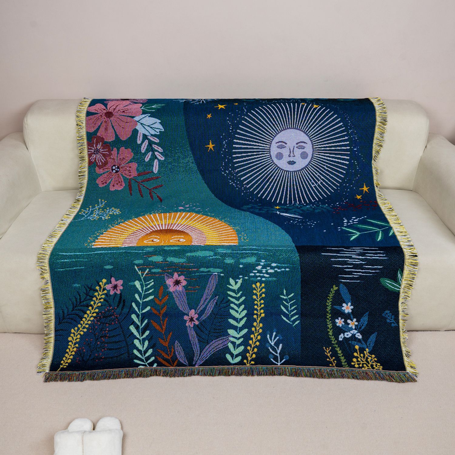 Hemelse zon maan geweven wandt - Boho Throw Blanket Fringe recensie en prijs