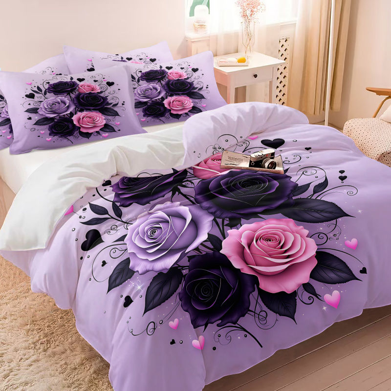 Paars Zwart Roze Roos Hart Dek - Aesthetic Floral Duvet Cover recensie en prijs