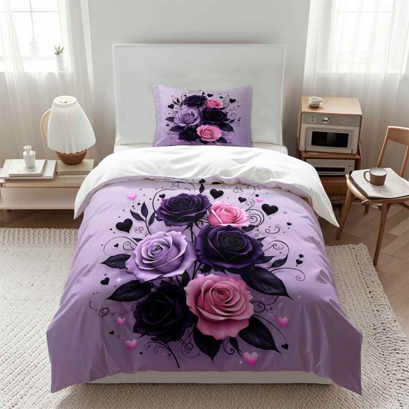 Paars Zwart Roze Roos Hart Dek - Aesthetic Floral Duvet Cover recensie en prijs